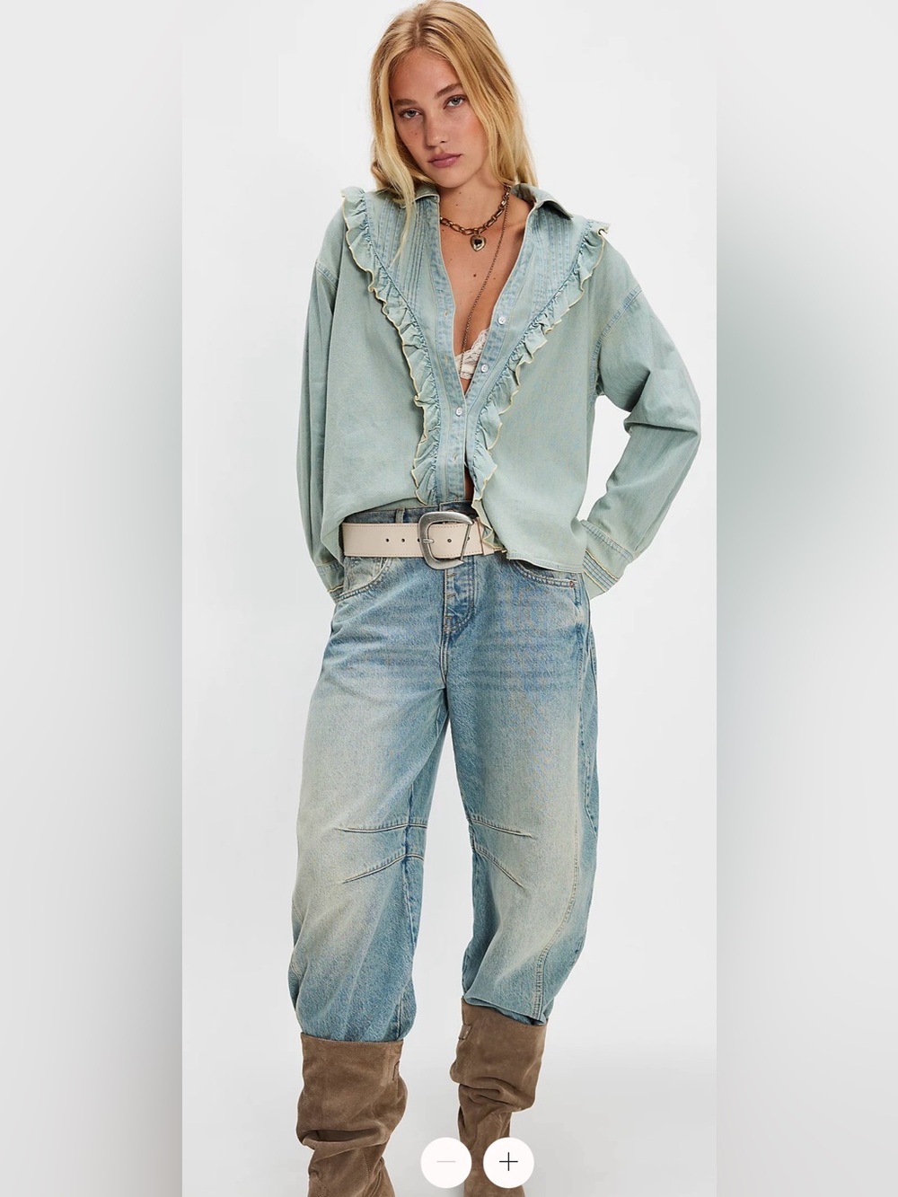 FREE PEOPLE × We The Free Tattered And Ruffled Denim Top size medium - Picture 3 of 9